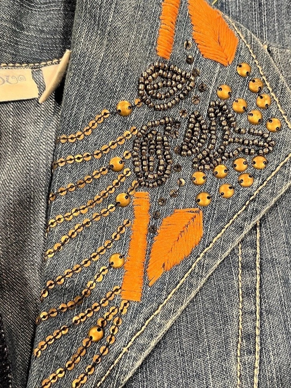 Embroidered Denim Zip-Up Jacket - Picture 8 of 9